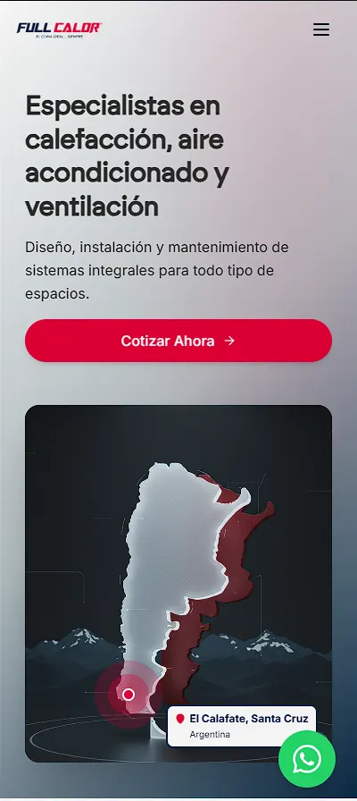 Landing page de Full Calor, vista en celular