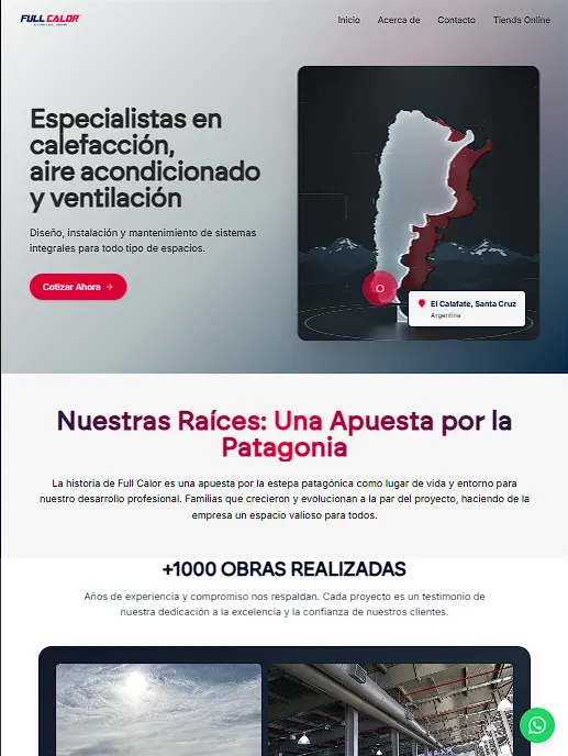 Landing page de Full Calor, vista en tablet